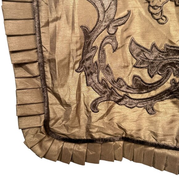 Embroidered Euro Sham Brown Ruffle Border Veratex Zippered Pillow Cover 26" Sq - Picture 3 of 6